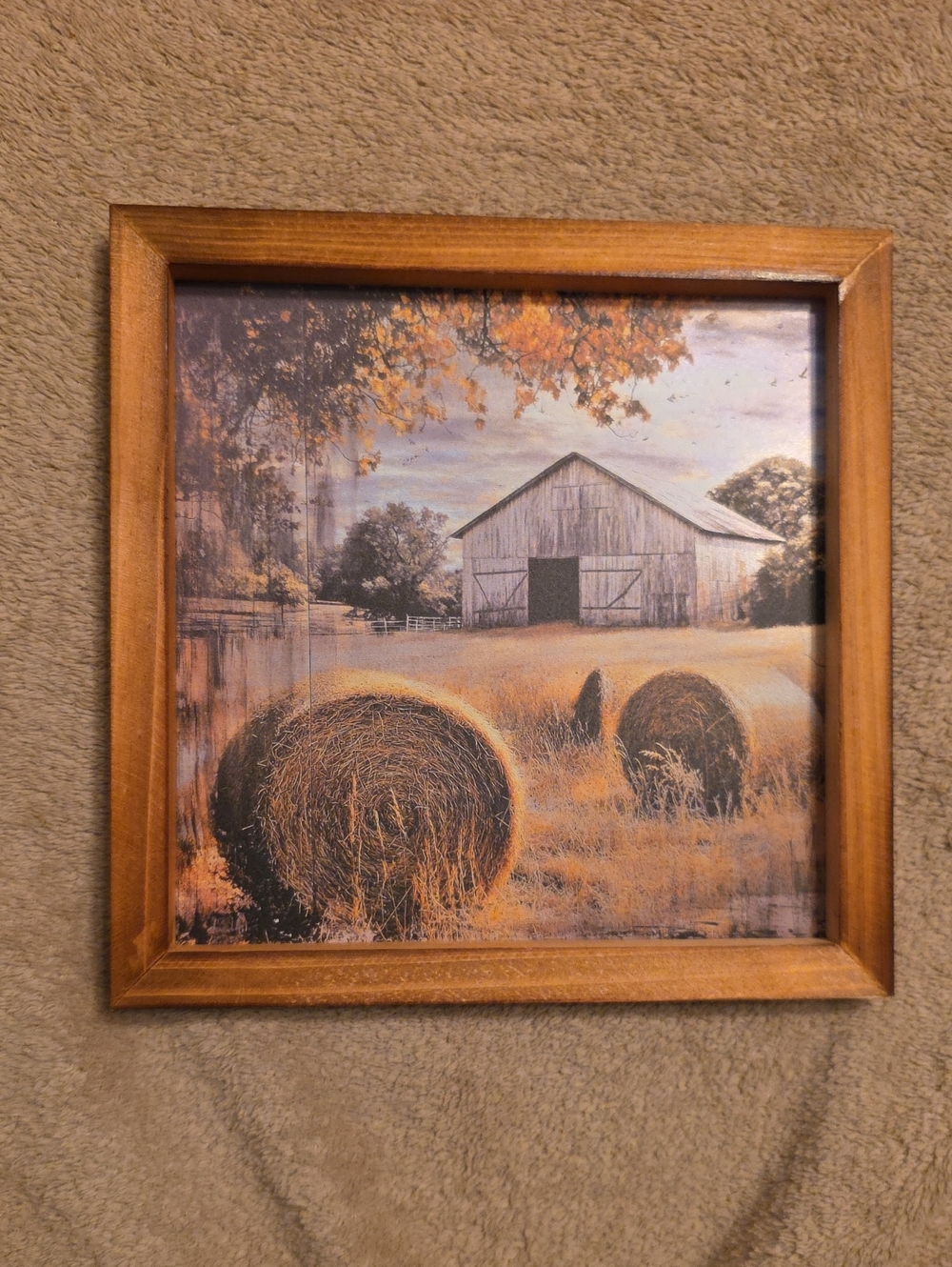 NWOT Country Barn Hay Bale Art Print in Brown and Gold Tones